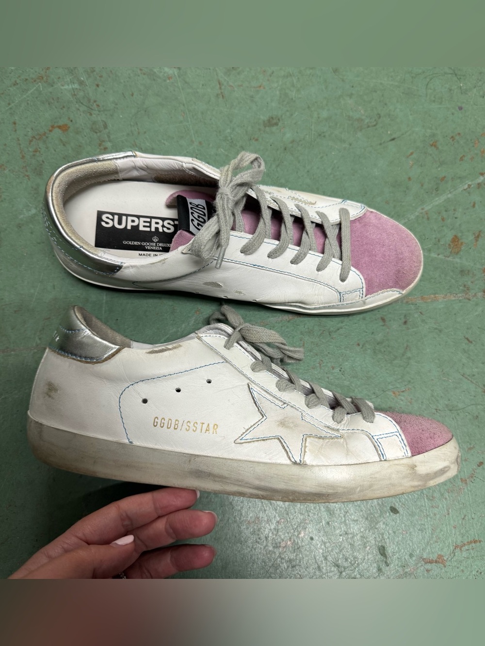 Golden Goose Superstar Contrast Sneakers white silver pink toe shoes size 40 9.5